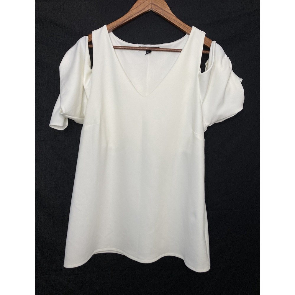 Boston Proper‎ Womens Cold Shoulder Top White L Tie Sleeves Elegant Boho Chic